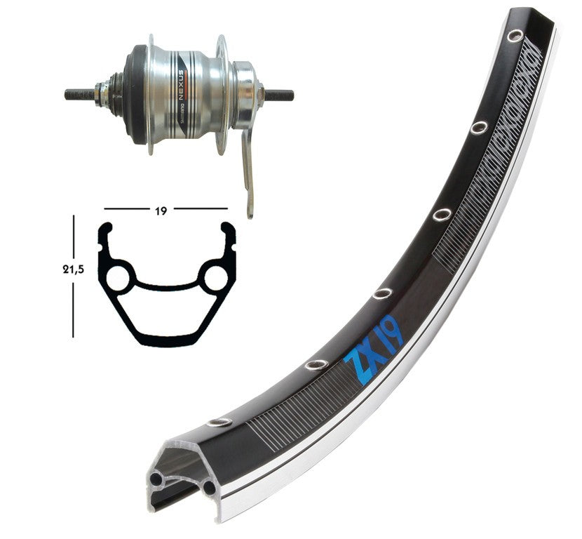 Winora H-Rad 28x1.75RB-Nabe Shim.7-G.silb.36L Exal ZX 19 schw/silb.Niro-Spei.