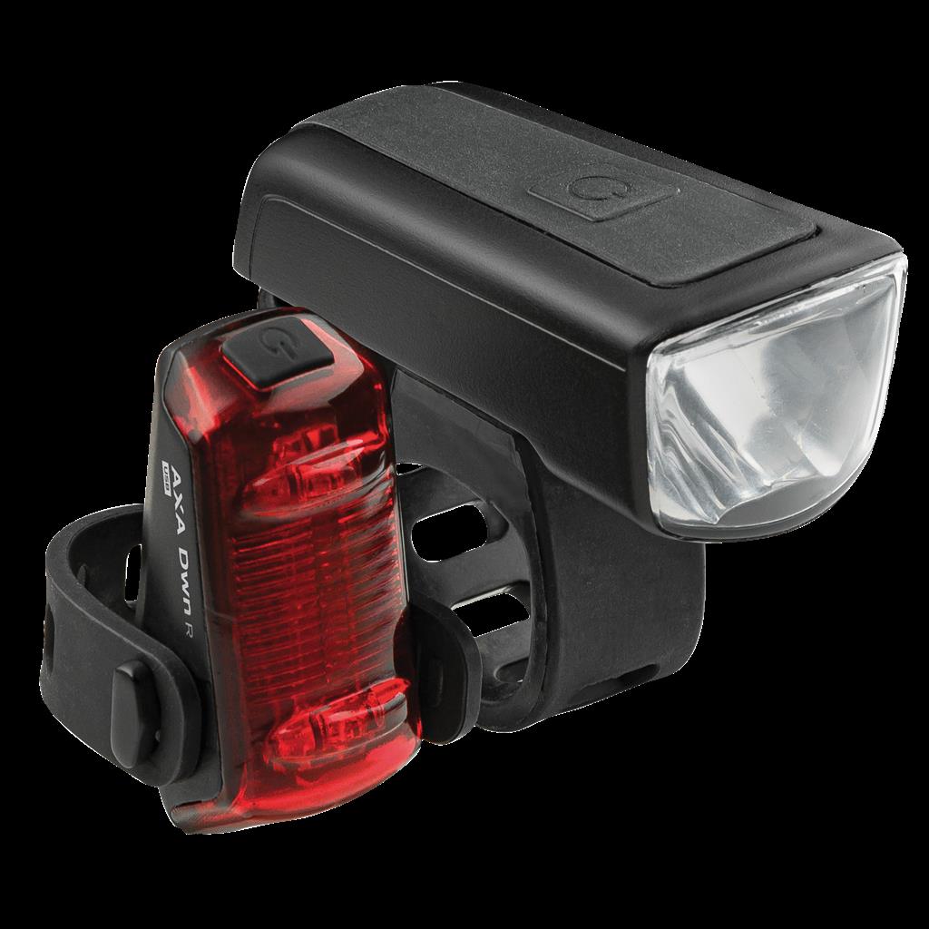 AXA Dwn 30 Front- und Dwn Rücklicht, USB LED-Akku-Beleuchtungsset AXA Dwn 30