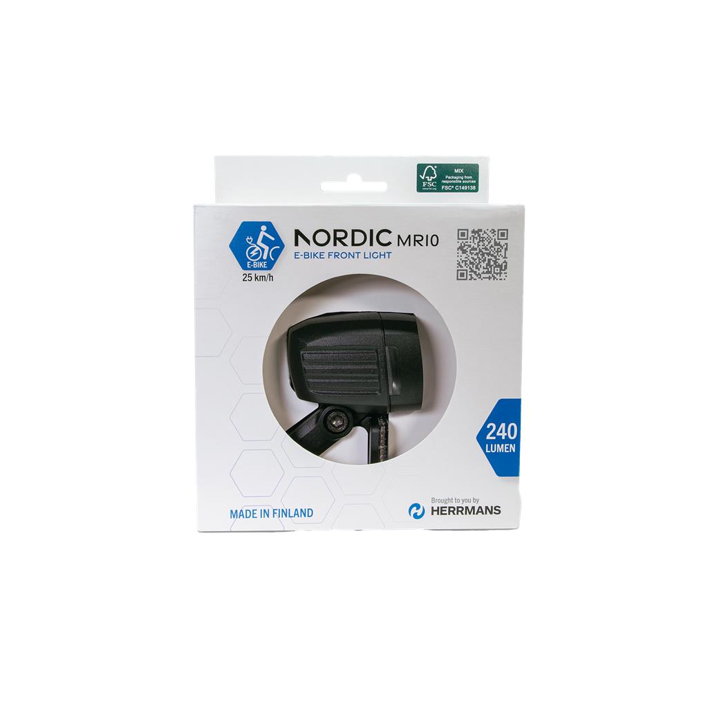 Herrmans Nordic MR10, schwarz, mit Halter LED-E-Bike-Scheinwerfer HERRMANS