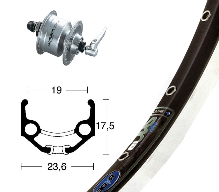 Winora V-Rad 28x1.75Nabend.DH3N72 silb.SSP 36L Ryde Zac 19 schw/silb. Niro-Speiche