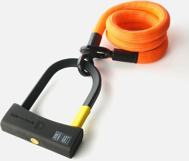Texlock Bügelschloss mit Textilseil eyelet 120 D-lock M acid orange