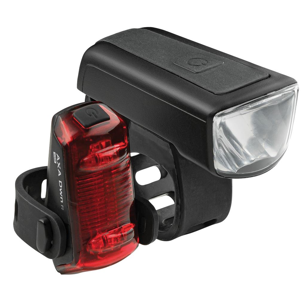 AXA Dwn 50 Front- und Dwn Rücklicht, USB LED-Akku-Beleuchtungsset AXA Dwn 50