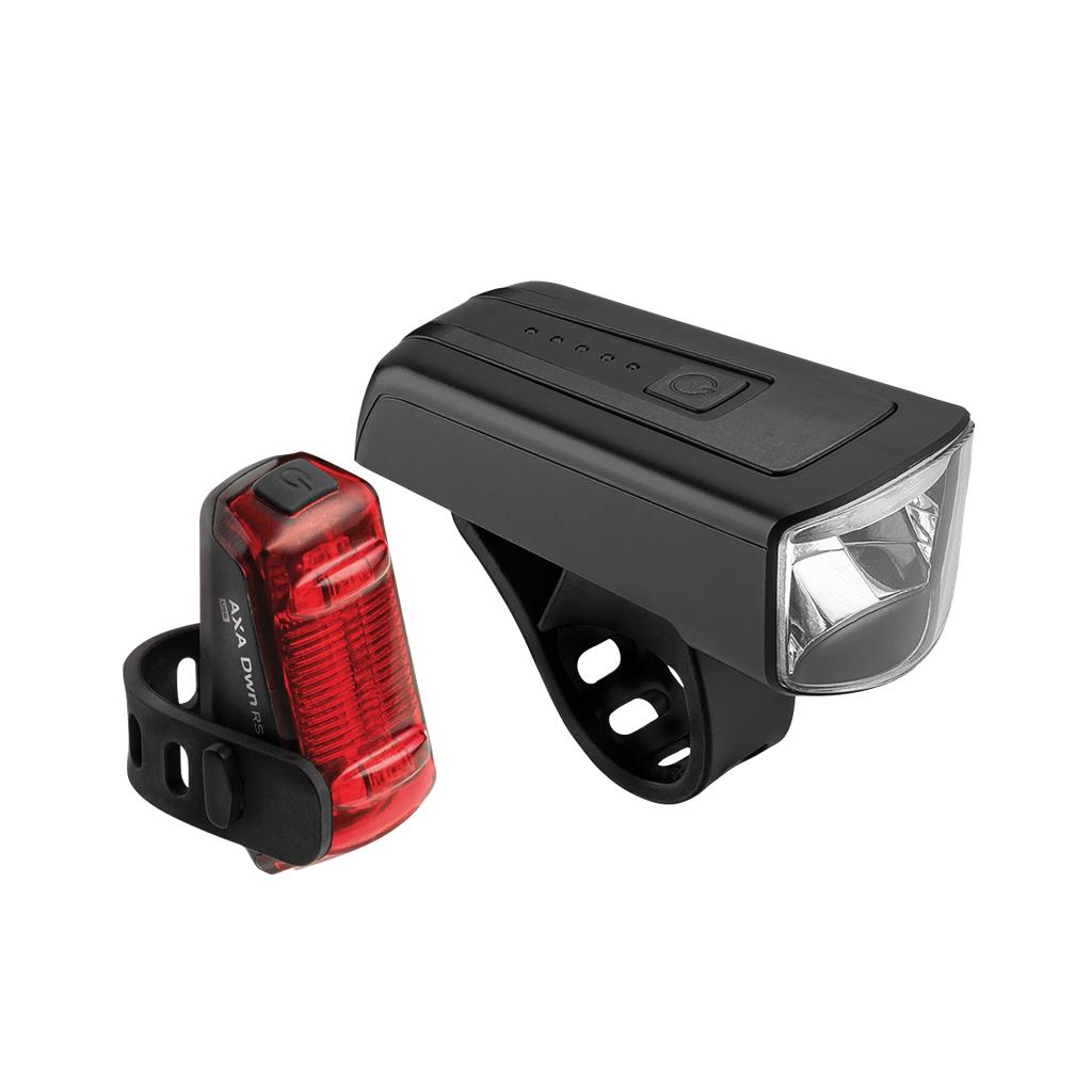 AXA Dwn 100 Front- und Dwn Rücklicht, USB LED-Akku-Beleuchtungsset AXA Dwn 100