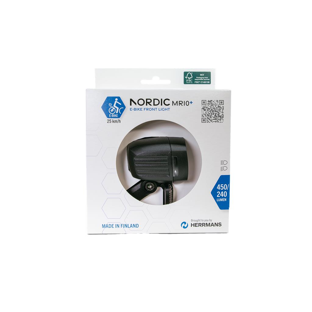 Herrmans Nordic MR10 Plus E, schwarz, mit Halter LED-E-Bike-Scheinwerfer HERRMANS
