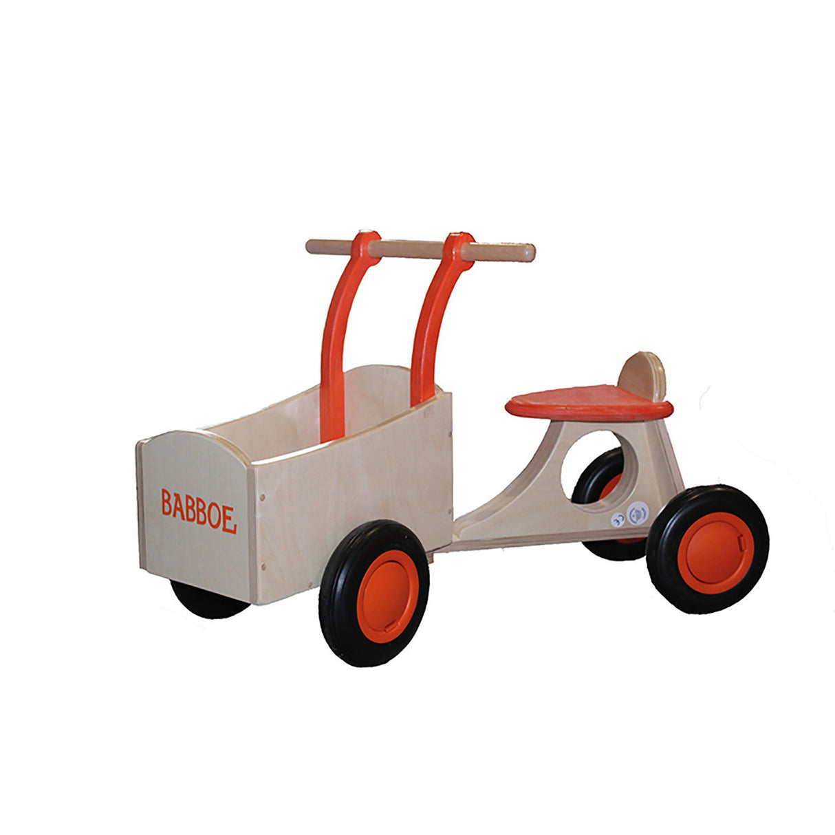 Babboe orange, Holz Lernlaufrad Babboe Lastenfahrrad