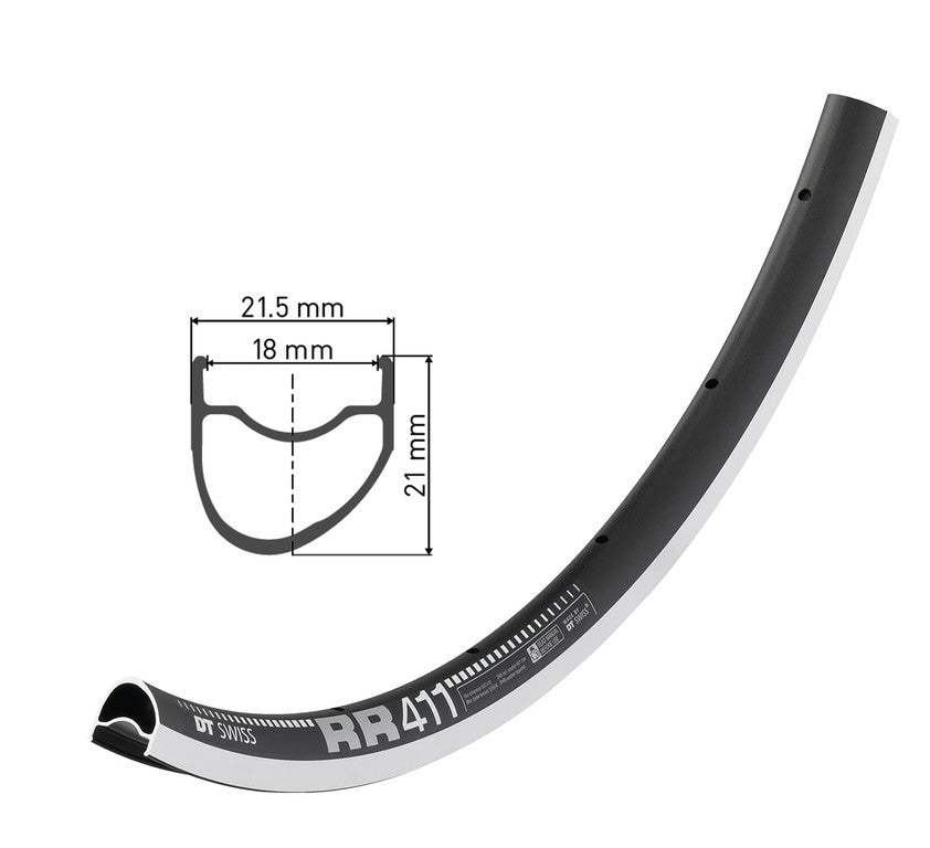 DT Swiss Felge RR 411 asym. 28", schwarz, 24 Loch, 622-18