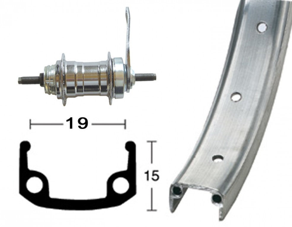 Roland H-Rad 16"305-19RB-Nabe.silb.20L Alu-Kastenfelge silb./matt.Zinkspeichen