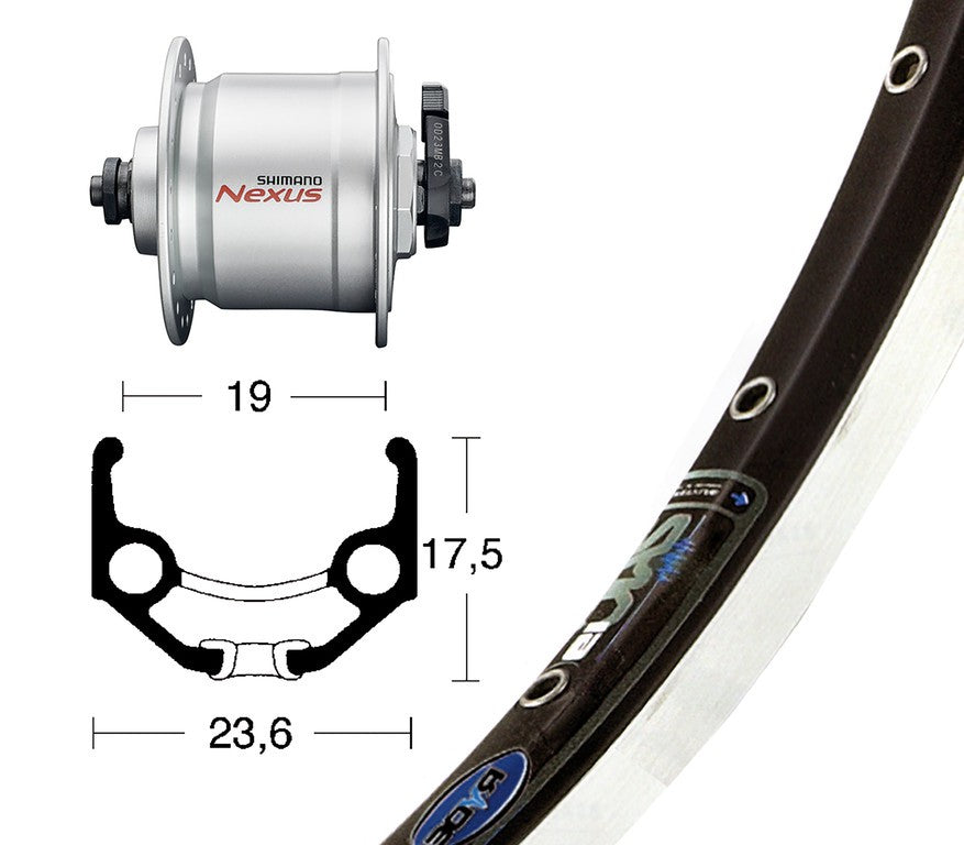 Winora V-Rad 28x1.75Nabend.DHC3003 silb.SSP 36L Ryde Zac 19 schw/silb. Niro-Speiche
