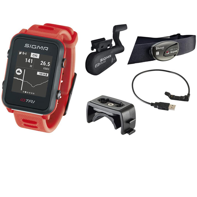 SportuhrTrack Sigma Sportuhr ID Tri neon rot SET